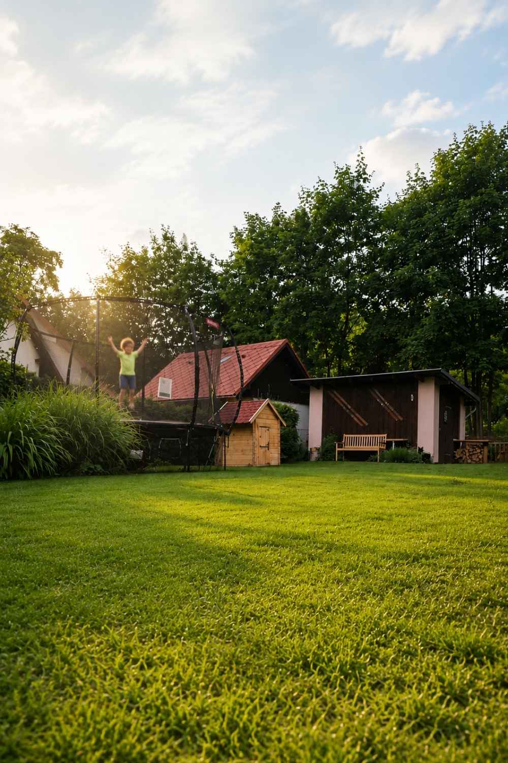 Zahrada s trampolínou a dětským domečkem Krkonošská chaloupka